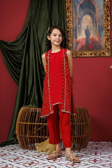 KDD-03017 | Red & Gold | Formal 3 Piece Suit | Viscose Raw Silk